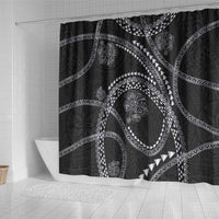 Hawaiian Kakau Art and Hisbiscus Tattoo Shower Curtain Tribal Pattern-Silver Style LT03 - Polynesian Pride