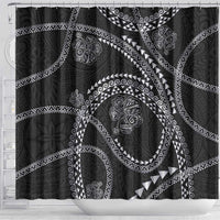 Hawaiian Kakau Art and Hisbiscus Tattoo Shower Curtain Tribal Pattern-Silver Style LT03 - Polynesian Pride