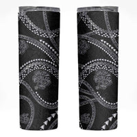 Hawaiian Kakau Art and Hisbiscus Tattoo Skinny Tumbler Tribal Pattern-Silver Style - Polynesian Pride