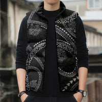 Hawaiian Kakau Art and Hisbiscus Tattoo Sleeveless Puffer Jacket Tribal Pattern-Silver Style - Polynesian Pride