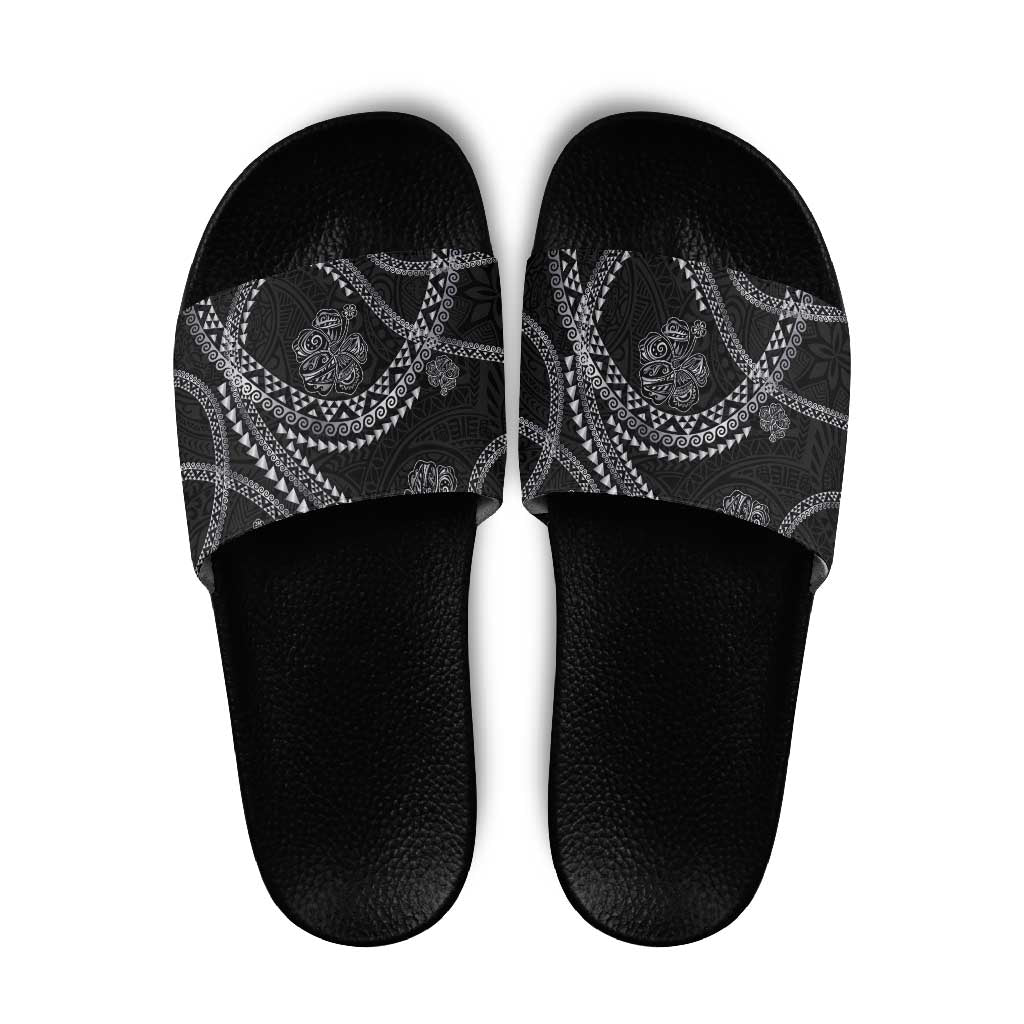 Hawaiian Kakau Art and Hisbiscus Tattoo Slide Sandals Tribal Pattern-Silver Style - Polynesian Pride