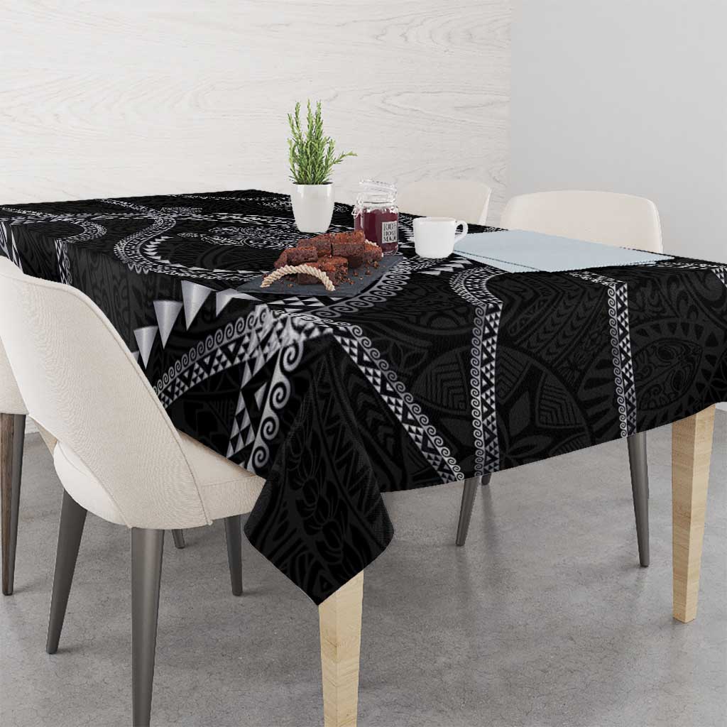 Hawaiian Kakau Art and Hisbiscus Tattoo Tablecloth Tribal Pattern-Silver Style - Polynesian Pride