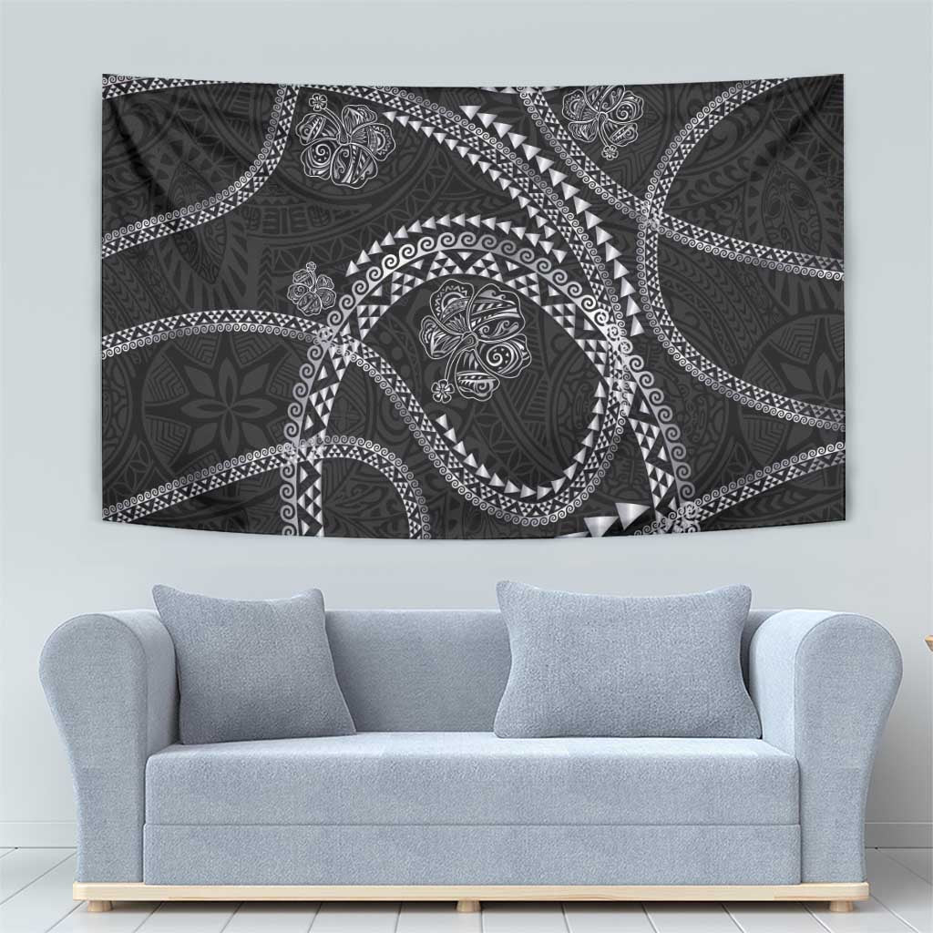 Hawaiian Kakau Art and Hisbiscus Tattoo Tapestry Tribal Pattern-Silver Style - Polynesian Pride