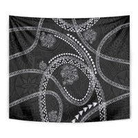 Hawaiian Kakau Art and Hisbiscus Tattoo Tapestry Tribal Pattern-Silver Style - Polynesian Pride