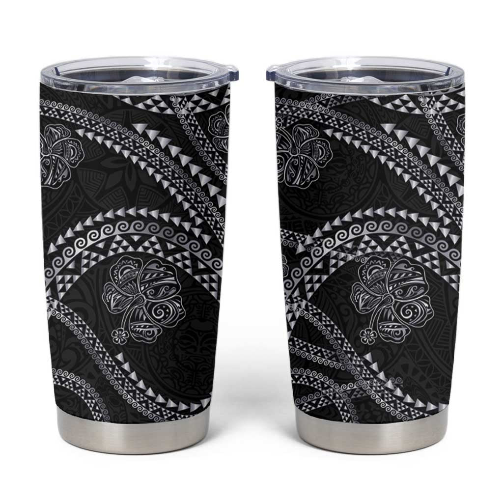 Hawaiian Kakau Art and Hisbiscus Tattoo Tumbler Cup Tribal Pattern-Silver Style - Polynesian Pride