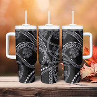 Hawaiian Kakau Art and Hisbiscus Tattoo Tumbler With Handle Tribal Pattern-Silver Style - Polynesian Pride