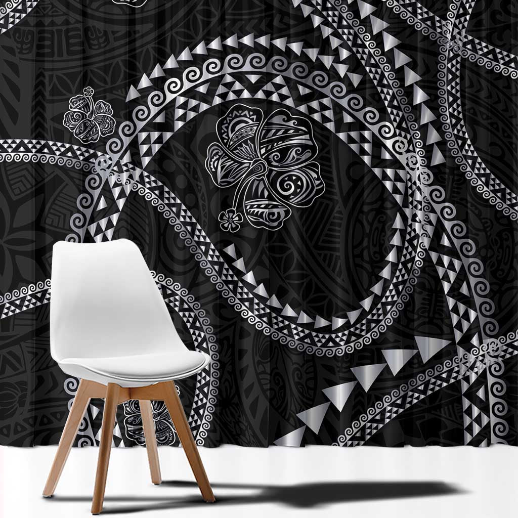 Hawaiian Kakau Art and Hisbiscus Tattoo Window Curtain Tribal Pattern-Silver Style - Polynesian Pride