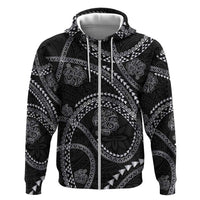 Hawaiian Kakau Art and Hisbiscus Tattoo Zip Hoodie Tribal Pattern-Silver Style - Polynesian Pride