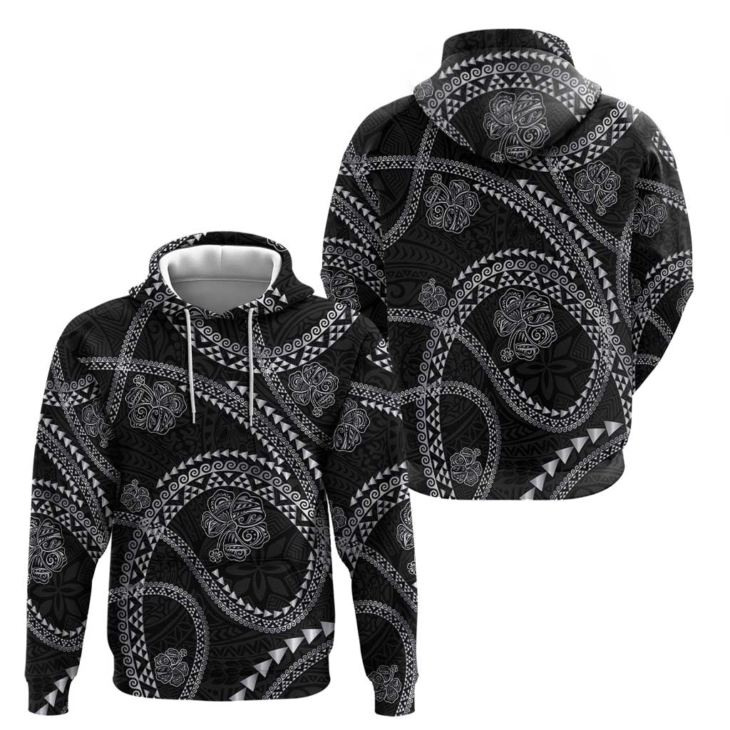 Hawaiian Kakau Art and Hisbiscus Tattoo Zip Hoodie Tribal Pattern-Silver Style - Polynesian Pride