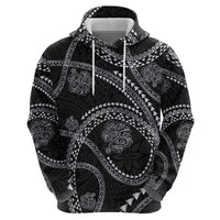 Hawaiian Kakau Art and Hisbiscus Tattoo Zip Hoodie Tribal Pattern-Silver Style - Polynesian Pride