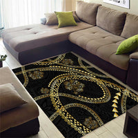 Hawaiian Kakau Art and Hisbiscus Tattoo Area Rug Tribal Pattern-Gold Style - Polynesian Pride