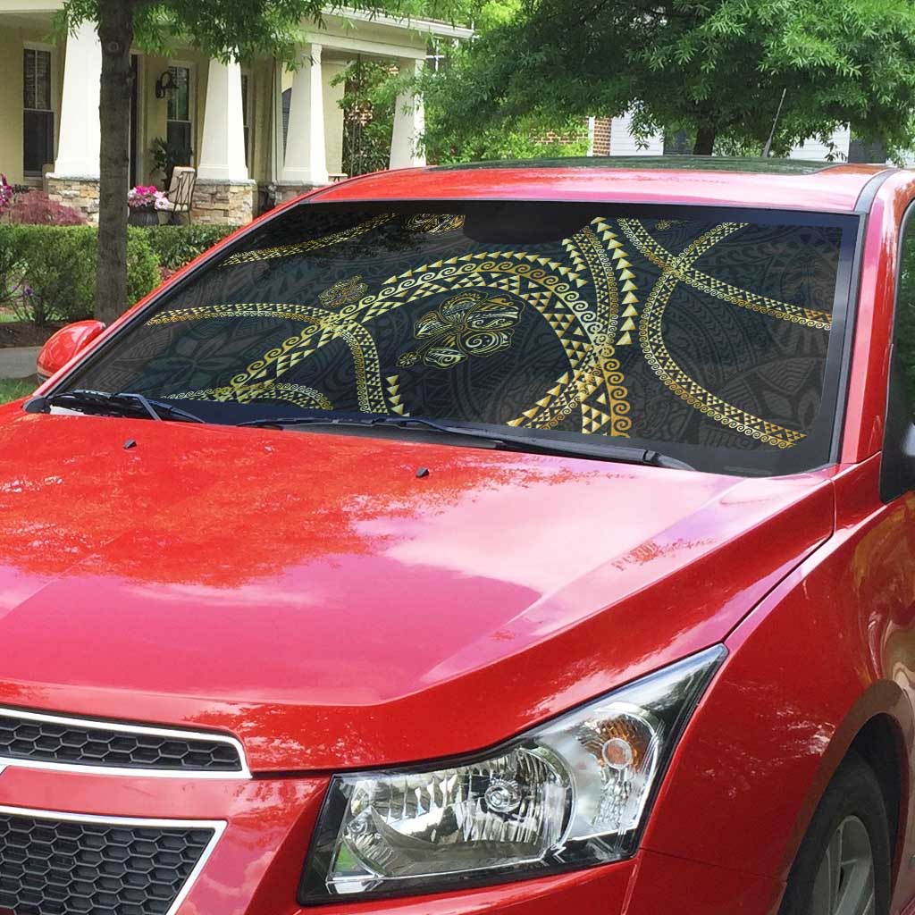 Hawaiian Kakau Art and Hisbiscus Tattoo Auto Sun Shade Tribal Pattern-Gold Style LT03 - Polynesian Pride