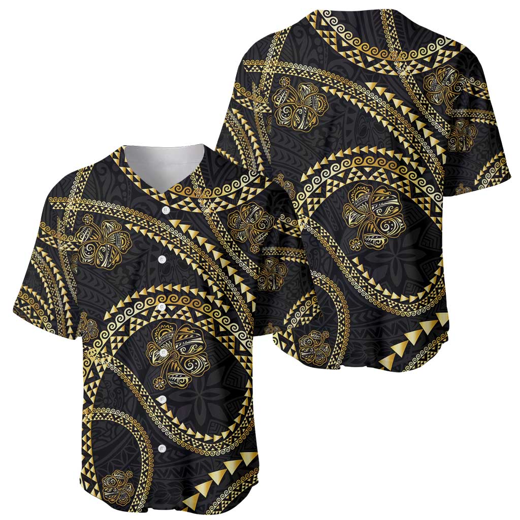 Hawaiian Kakau Art and Hisbiscus Tattoo Baseball Jersey Tribal Pattern-Gold Style - Polynesian Pride