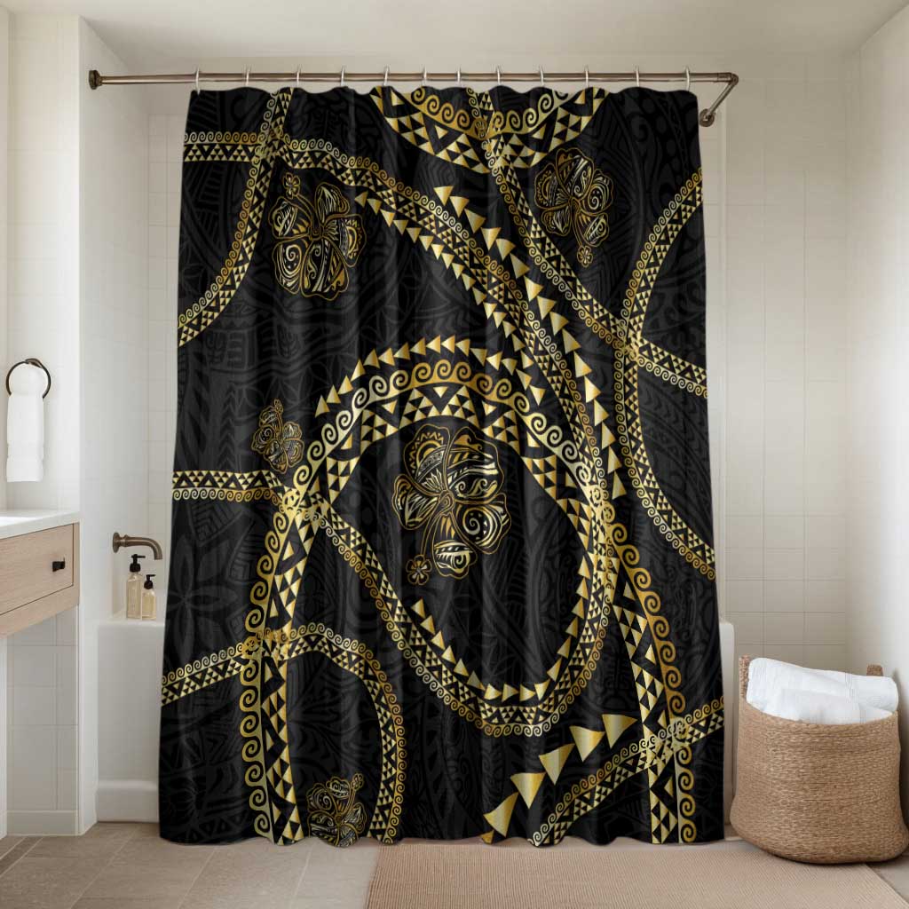 Hawaiian Kakau Art and Hisbiscus Tattoo Bathroom Set Tribal Pattern-Gold Style - Polynesian Pride