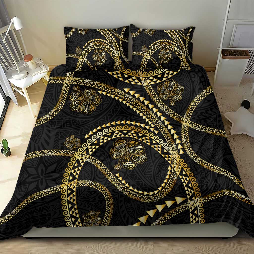 Hawaiian Kakau Art and Hisbiscus Tattoo Bedding Set Tribal Pattern-Gold Style - Polynesian Pride