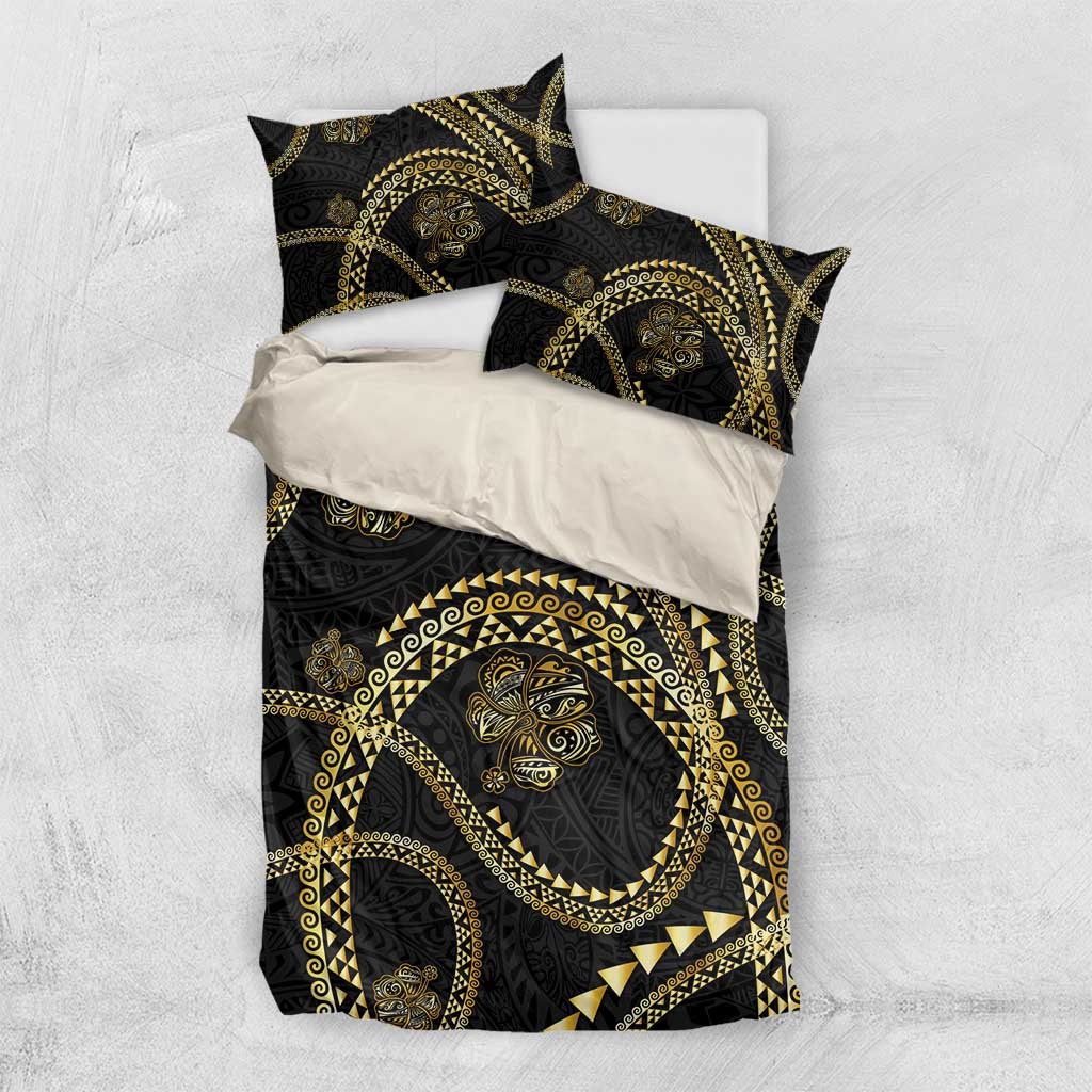 Hawaiian Kakau Art and Hisbiscus Tattoo Bedding Set Tribal Pattern-Gold Style - Polynesian Pride