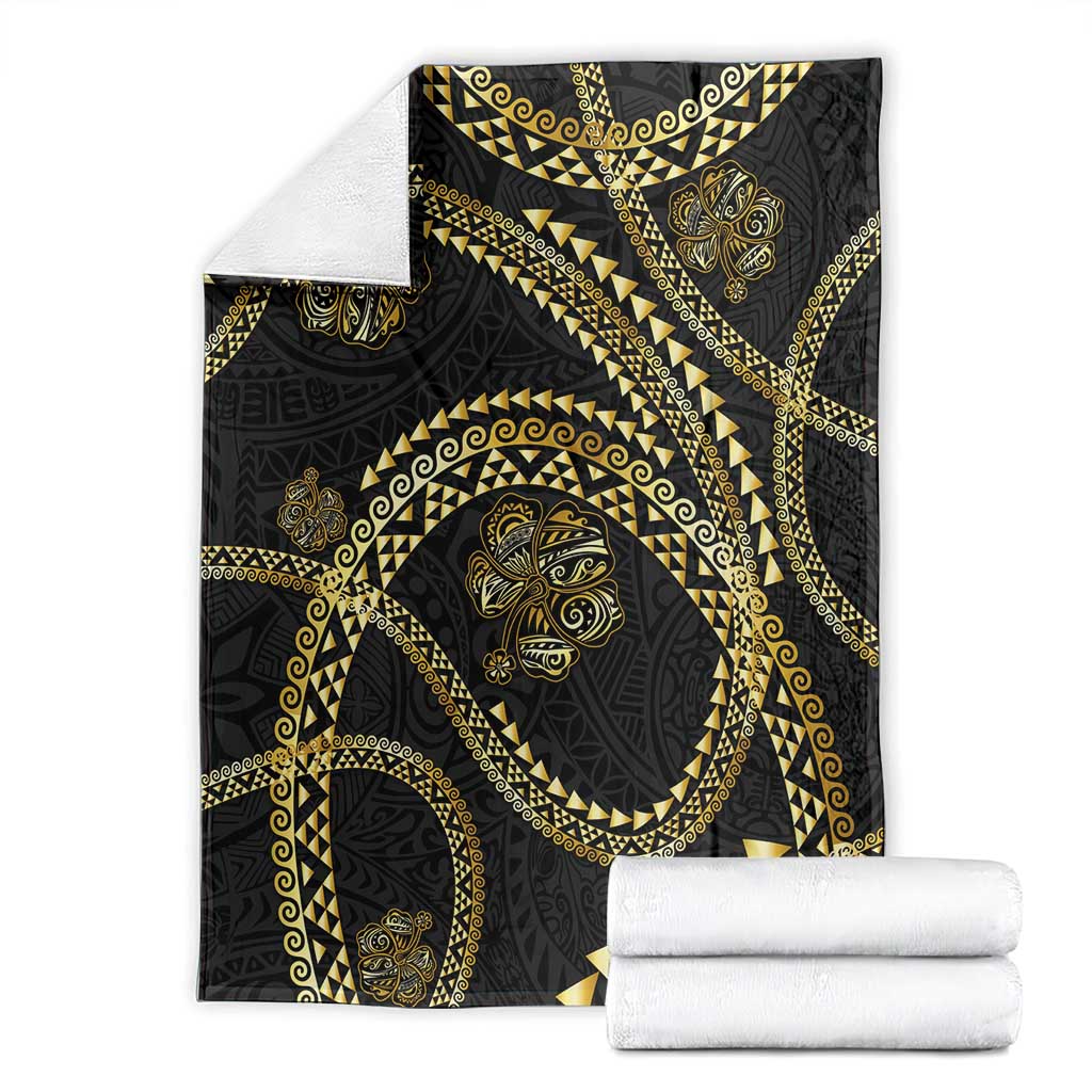 Hawaiian Kakau Art and Hisbiscus Tattoo Blanket Tribal Pattern-Gold Style - Polynesian Pride