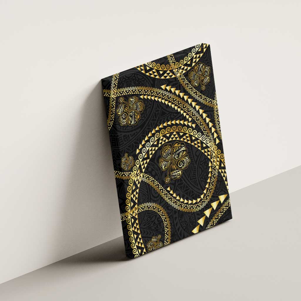 Hawaiian Kakau Art and Hisbiscus Tattoo Canvas Wall Art Tribal Pattern-Gold Style - Polynesian Pride