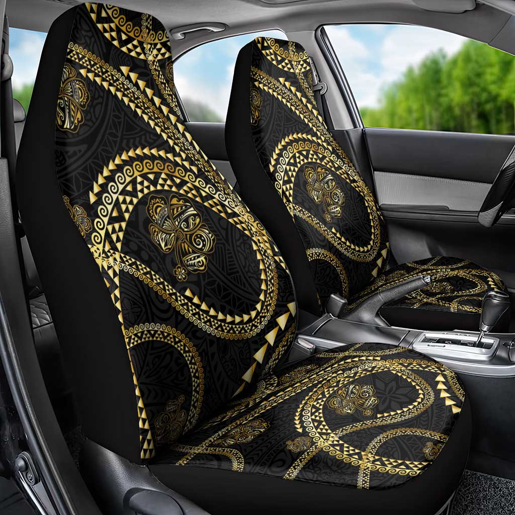 Hawaiian Kakau Art and Hisbiscus Tattoo Car Seat Cover Tribal Pattern-Gold Style - Polynesian Pride