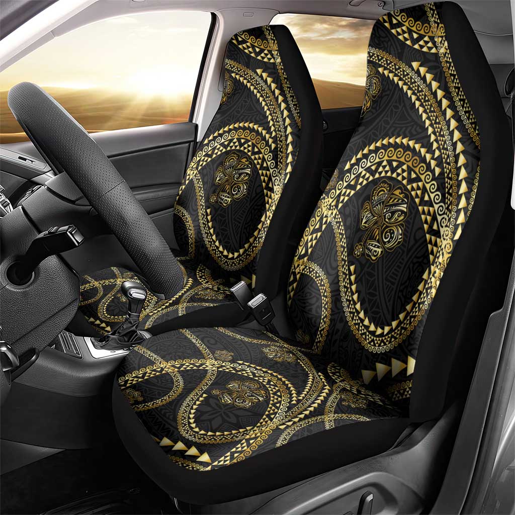 Hawaiian Kakau Art and Hisbiscus Tattoo Car Seat Cover Tribal Pattern-Gold Style - Polynesian Pride