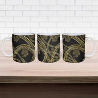 Hawaiian Kakau Art and Hisbiscus Tattoo Ceramic Mug Tribal Pattern-Gold Style - Polynesian Pride