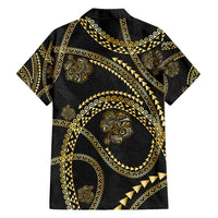 Hawaiian Kakau Art and Hisbiscus Tattoo Family Matching Long Sleeve Bodycon Dress and Hawaiian Shirt Tribal Pattern-Gold Style LT03 - Polynesian Pride
