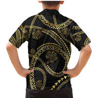 Hawaiian Kakau Art and Hisbiscus Tattoo Family Matching Mermaid Dress and Hawaiian Shirt Tribal Pattern-Gold Style LT03 - Polynesian Pride