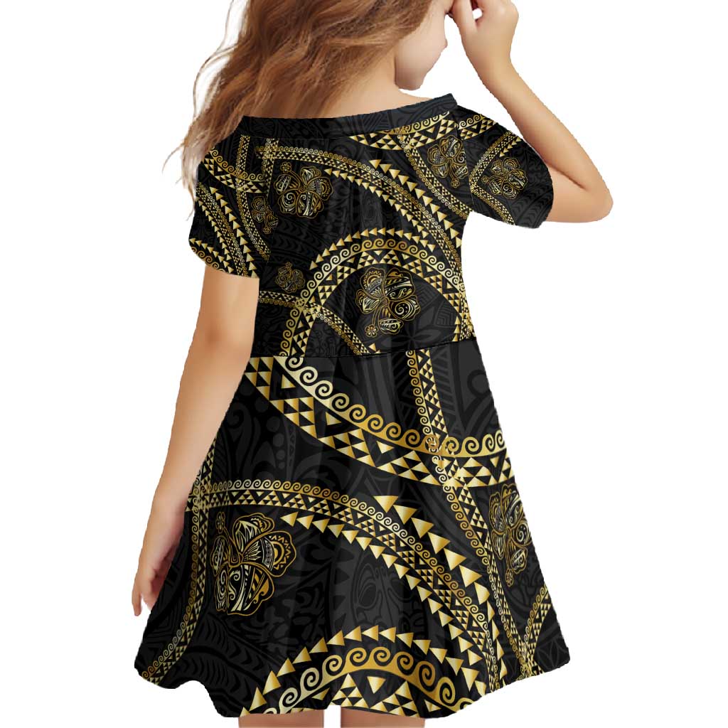 Hawaiian Kakau Art and Hisbiscus Tattoo Family Matching Mermaid Dress and Hawaiian Shirt Tribal Pattern-Gold Style LT03 - Polynesian Pride