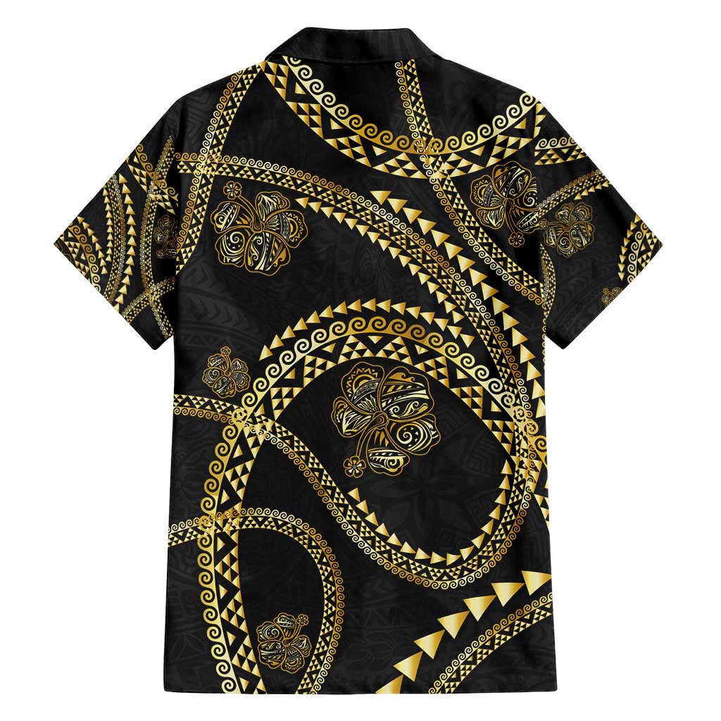 Hawaiian Kakau Art and Hisbiscus Tattoo Family Matching Off Shoulder Maxi Dress and Hawaiian Shirt Tribal Pattern-Gold Style LT03 - Polynesian Pride