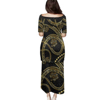 Hawaiian Kakau Art and Hisbiscus Tattoo Family Matching Puletasi and Hawaiian Shirt Tribal Pattern-Gold Style LT03 - Polynesian Pride