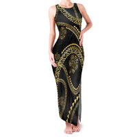 Hawaiian Kakau Art and Hisbiscus Tattoo Family Matching Tank Maxi Dress and Hawaiian Shirt Tribal Pattern-Gold Style - Polynesian Pride