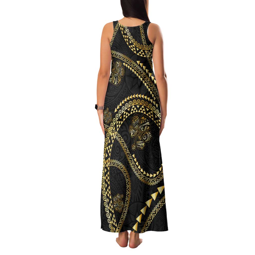 Hawaiian Kakau Art and Hisbiscus Tattoo Family Matching Tank Maxi Dress and Hawaiian Shirt Tribal Pattern-Gold Style - Polynesian Pride