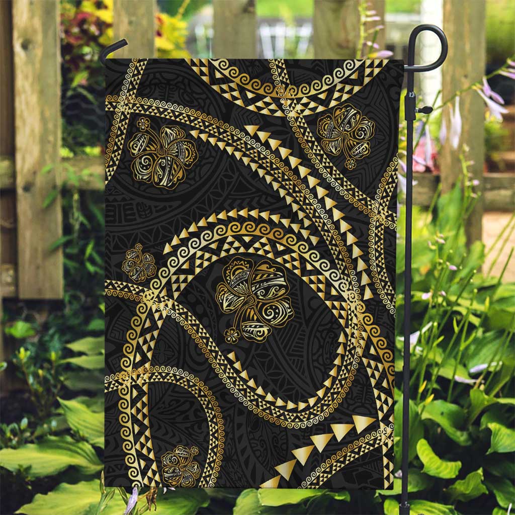 Hawaiian Kakau Art and Hisbiscus Tattoo Garden Flag Tribal Pattern-Gold Style - Polynesian Pride