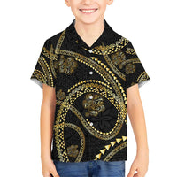 Hawaiian Kakau Art and Hisbiscus Tattoo Hawaiian Shirt Tribal Pattern-Gold Style - Polynesian Pride