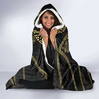 Hawaiian Kakau Art and Hisbiscus Tattoo Hooded Blanket Tribal Pattern-Gold Style - Polynesian Pride