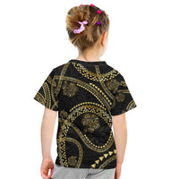 Hawaiian Kakau Art and Hisbiscus Tattoo Kid T Shirt Tribal Pattern-Gold Style LT03 - Polynesian Pride