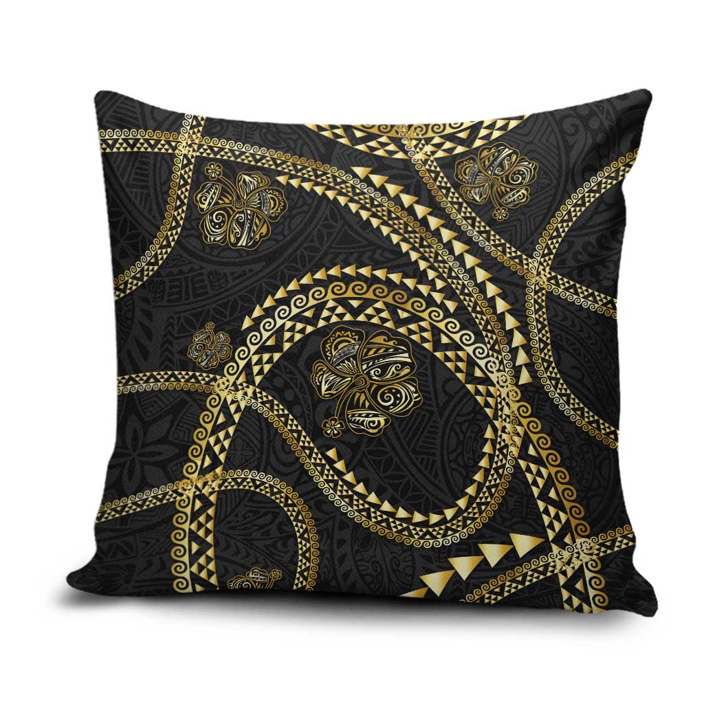 Hawaiian Kakau Art and Hisbiscus Tattoo Pillow Cover Tribal Pattern-Gold Style - Polynesian Pride