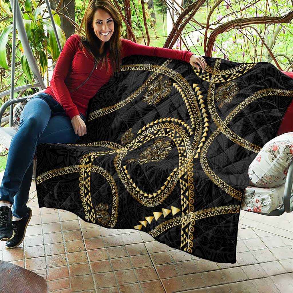 Hawaiian Kakau Art and Hisbiscus Tattoo Quilt Tribal Pattern-Gold Style - Polynesian Pride