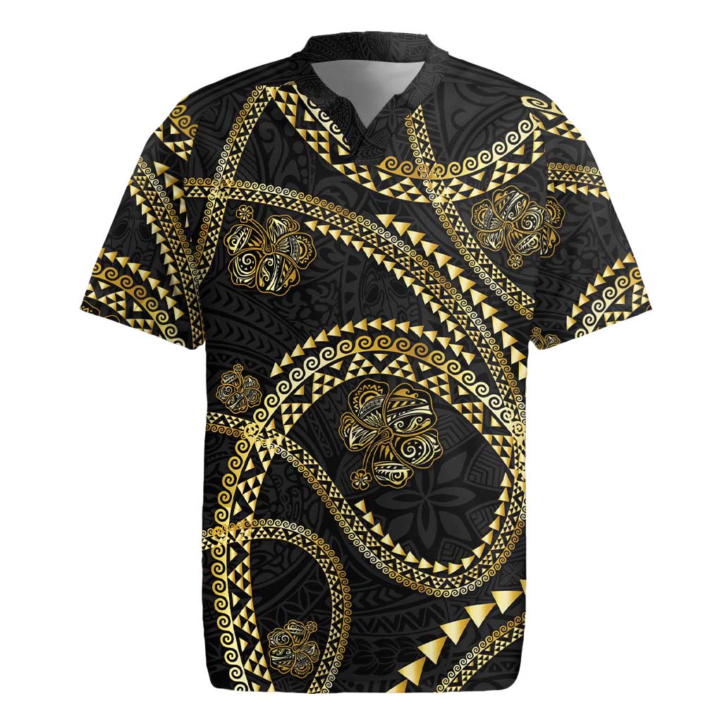 Hawaiian Kakau Art and Hisbiscus Tattoo Rugby Jersey Tribal Pattern-Gold Style - Polynesian Pride