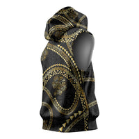 Hawaiian Kakau Art and Hisbiscus Tattoo Sleeveless Hoodie Tribal Pattern-Gold Style LT03 - Polynesian Pride
