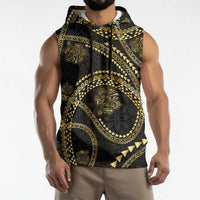 Hawaiian Kakau Art and Hisbiscus Tattoo Sleeveless Hoodie Tribal Pattern-Gold Style LT03 - Polynesian Pride