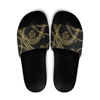Hawaiian Kakau Art and Hisbiscus Tattoo Slide Sandals Tribal Pattern-Gold Style - Polynesian Pride