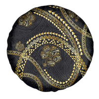 Hawaiian Kakau Art and Hisbiscus Tattoo Spare Tire Cover Tribal Pattern-Gold Style - Polynesian Pride