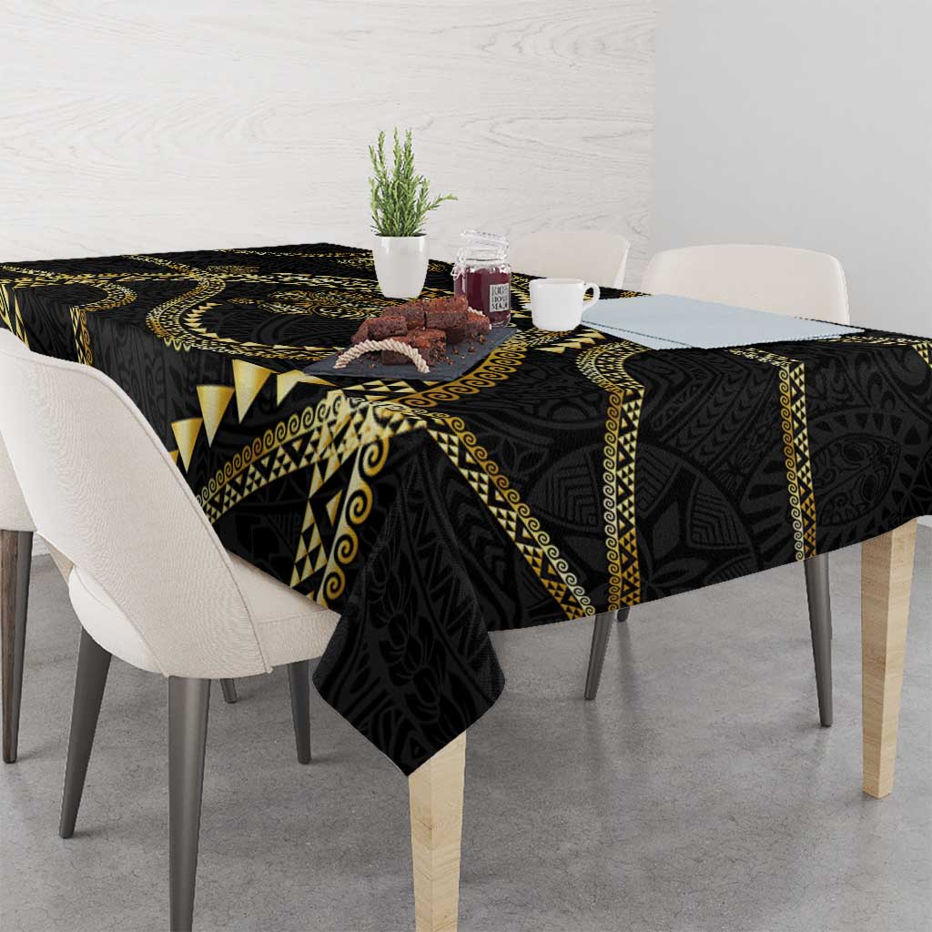 Hawaiian Kakau Art and Hisbiscus Tattoo Tablecloth Tribal Pattern-Gold Style - Polynesian Pride