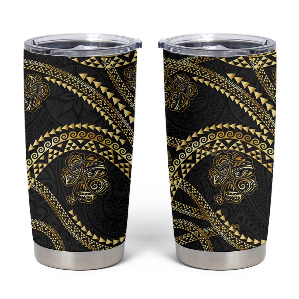 Hawaiian Kakau Art and Hisbiscus Tattoo Tumbler Cup Tribal Pattern-Gold Style - Polynesian Pride