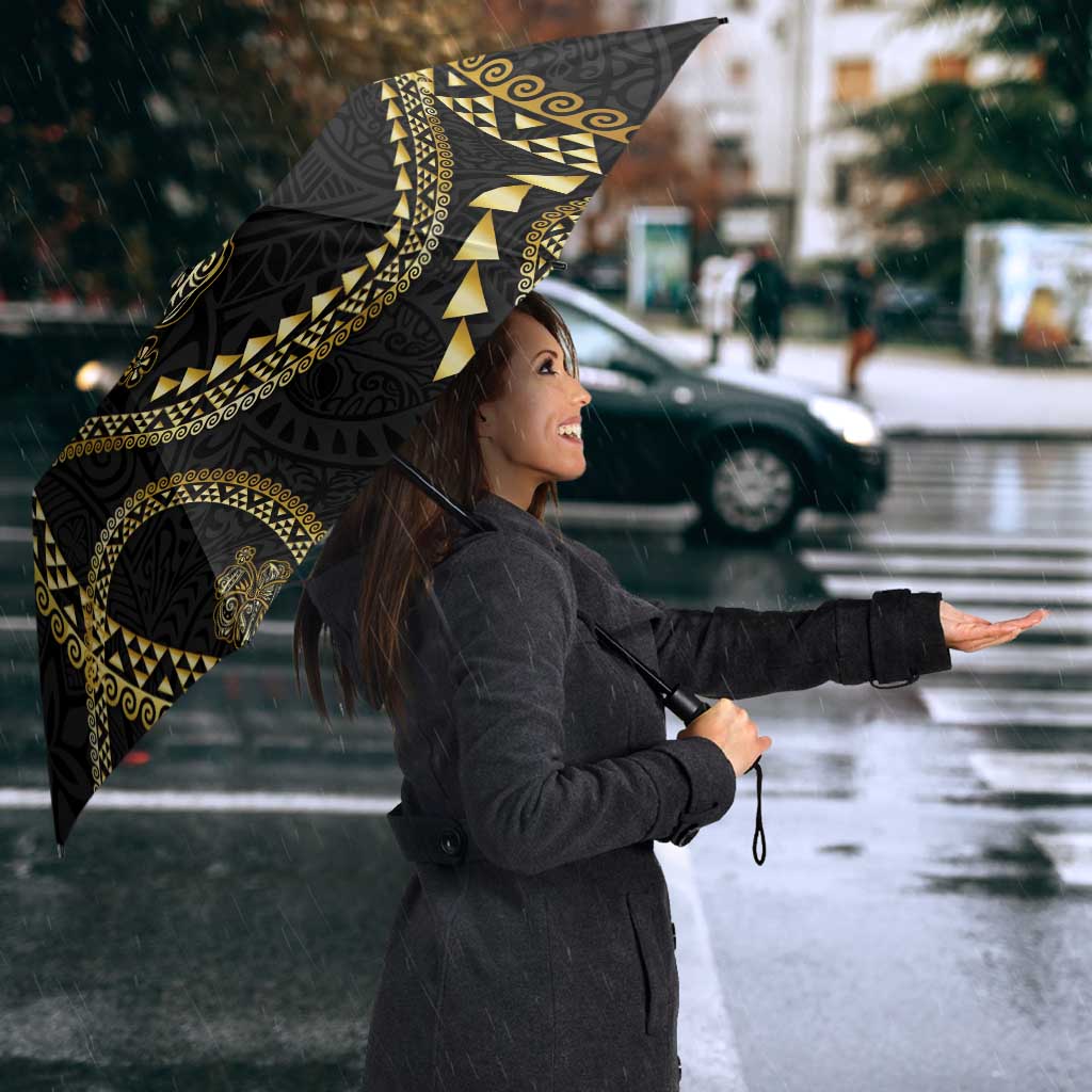 Hawaiian Kakau Art and Hisbiscus Tattoo Umbrella Tribal Pattern-Gold Style - Polynesian Pride