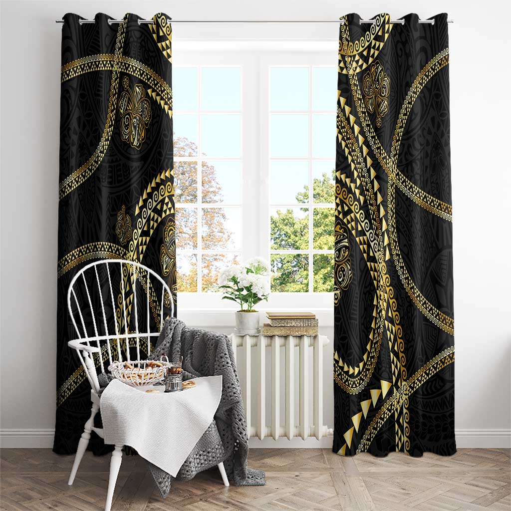 Hawaiian Kakau Art and Hisbiscus Tattoo Window Curtain Tribal Pattern-Gold Style - Polynesian Pride