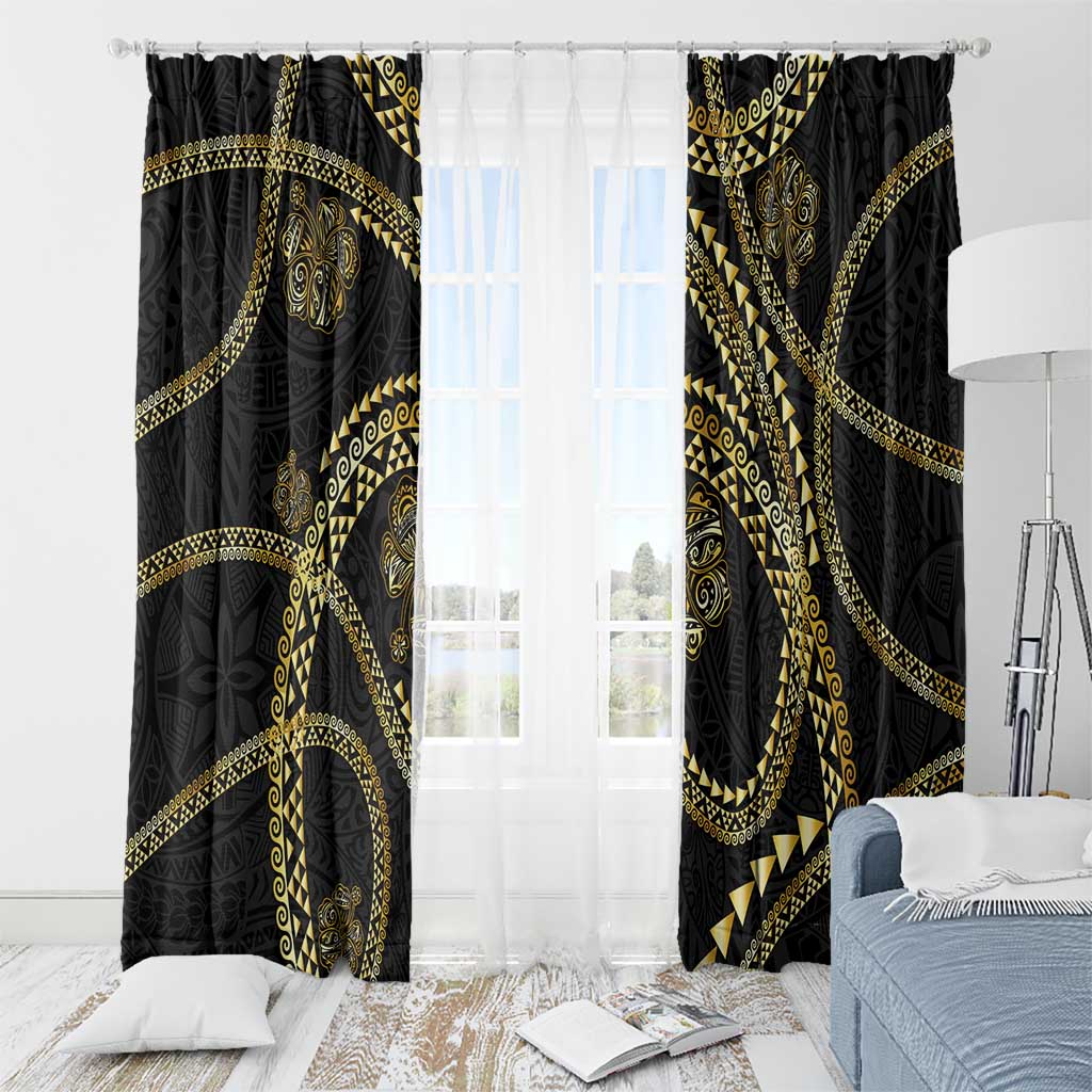 Hawaiian Kakau Art and Hisbiscus Tattoo Window Curtain Tribal Pattern-Gold Style - Polynesian Pride
