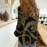 Hawaiian Kakau Art and Hisbiscus Tattoo Women Casual Shirt Tribal Pattern-Gold Style - Polynesian Pride