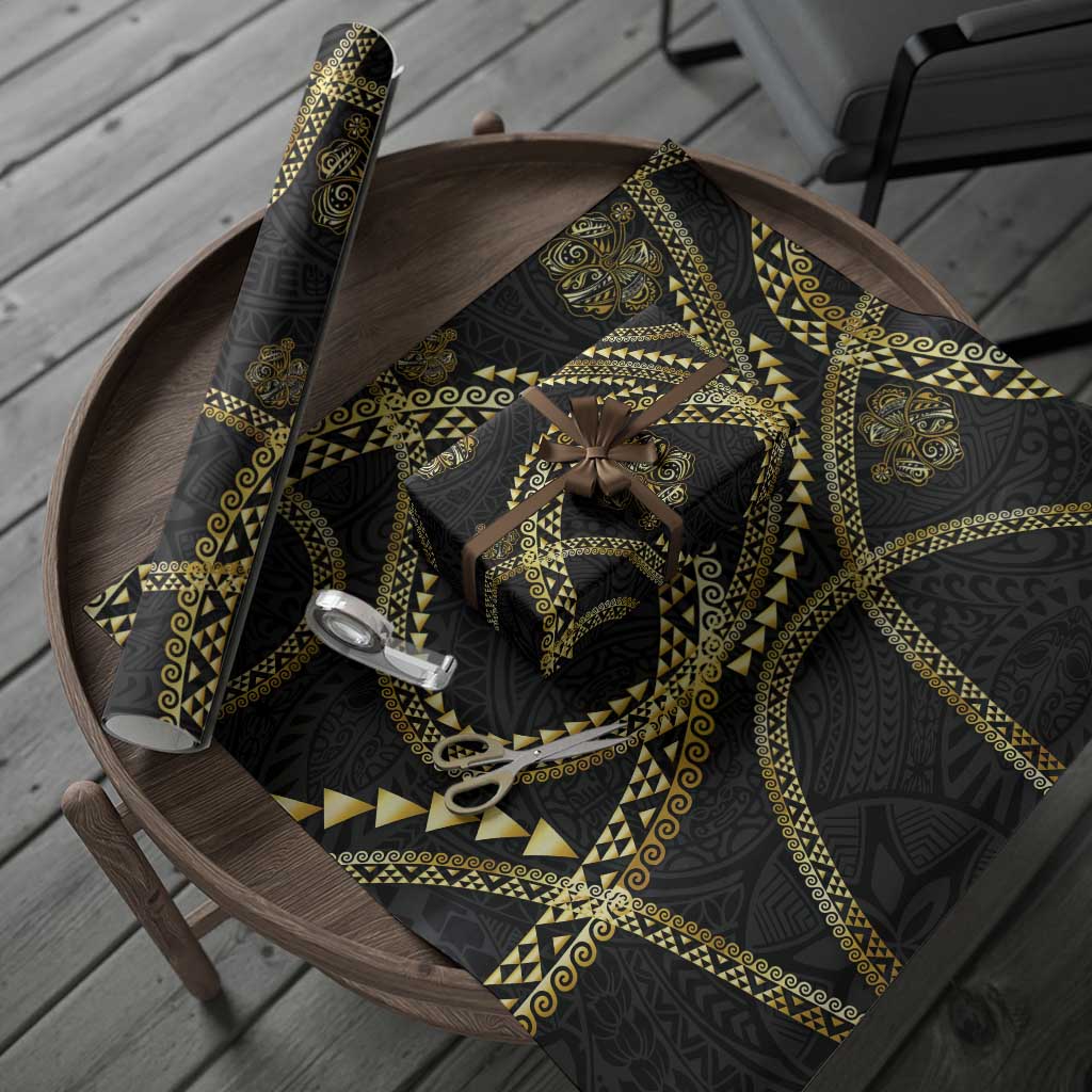 Hawaiian Kakau Art and Hisbiscus Tattoo Wrapping Paper Tribal Pattern-Gold Style - Polynesian Pride
